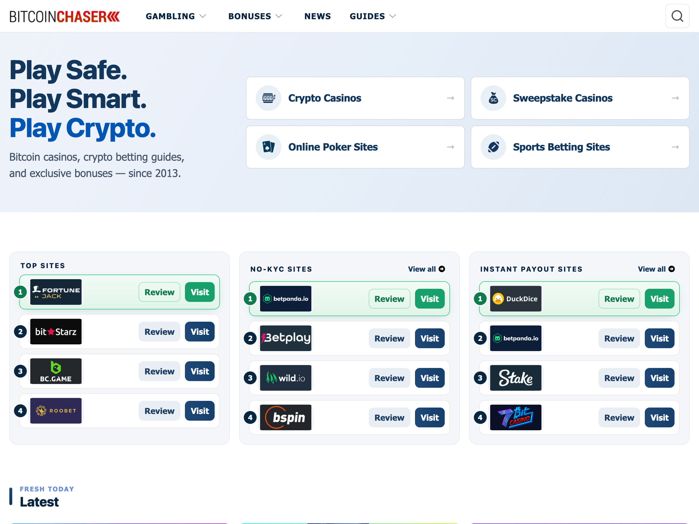 Screenshot of BitcoinChaser.com website