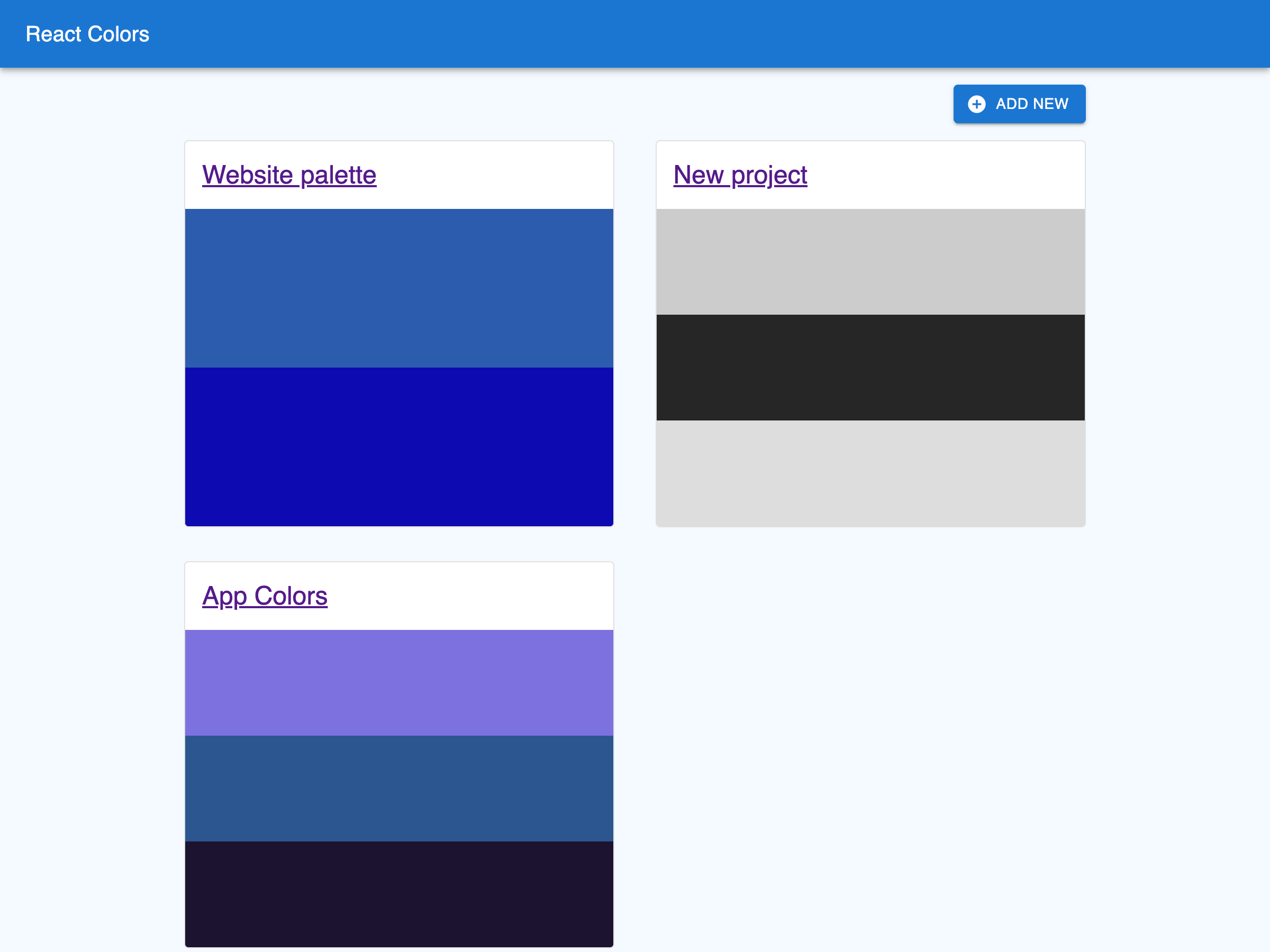 Screenshot of the colors portfolio project made with React.