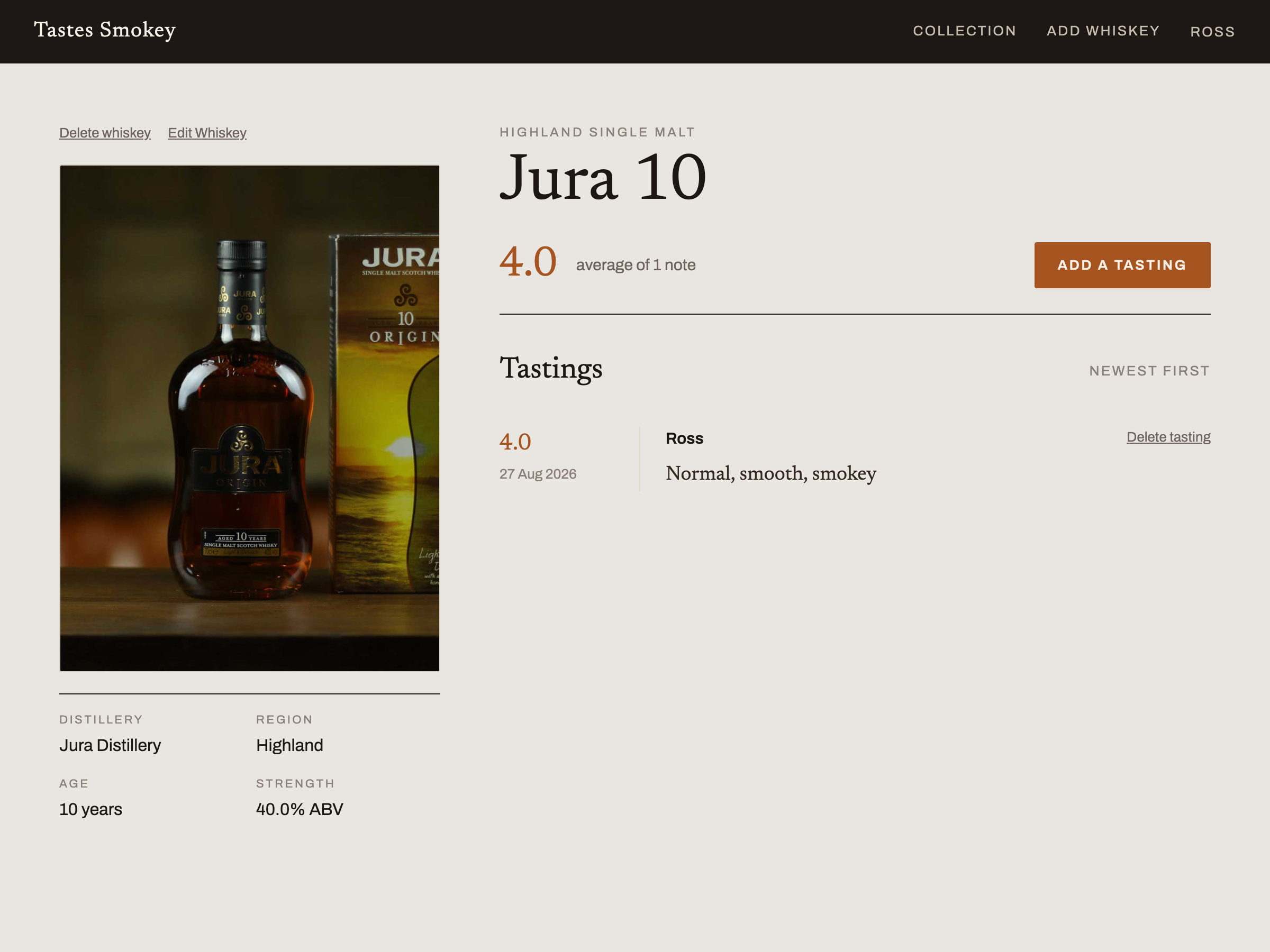 Screenshot of the Tastes Smokey website