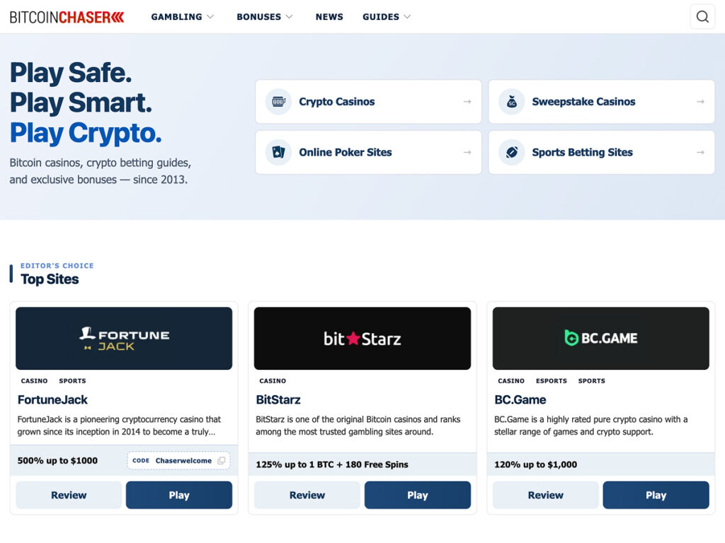 Homepage of BitcoinChaser.com